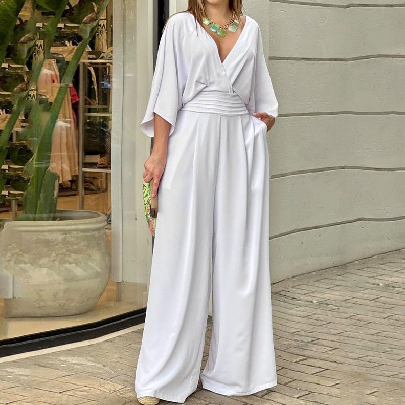 Amelia - V-neck design with a high waist and wide-leg silhouette